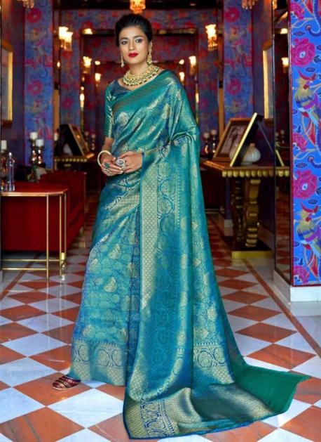 Blue Silk saree with golden border | Wedding saree blouse designs, South  indian wedding saree, Bridal sarees south indian