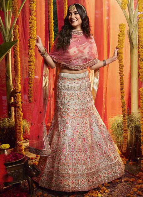 Lehengas by SwatiManish : Pale pink lehenga and dupatta with white thread  work | Dress indian style, Indian designer outfits, Indian outfits
