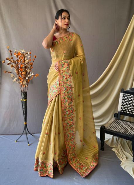 Buy Green Kashmiri Handloom Saree With Thread Work And Unstitched Blouse  Piece