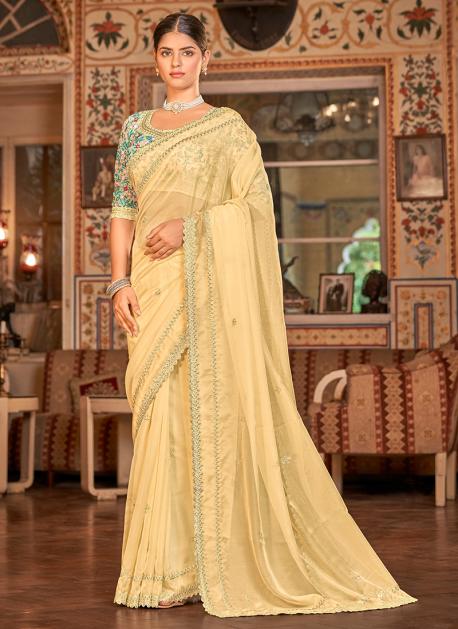 Buy Pastel Pink Zari Embroidered Organza Saree Online | Samyakk