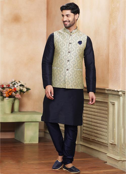 Buy Black Weaving Banarasi Silk Kurta Pajama With Jacket Online