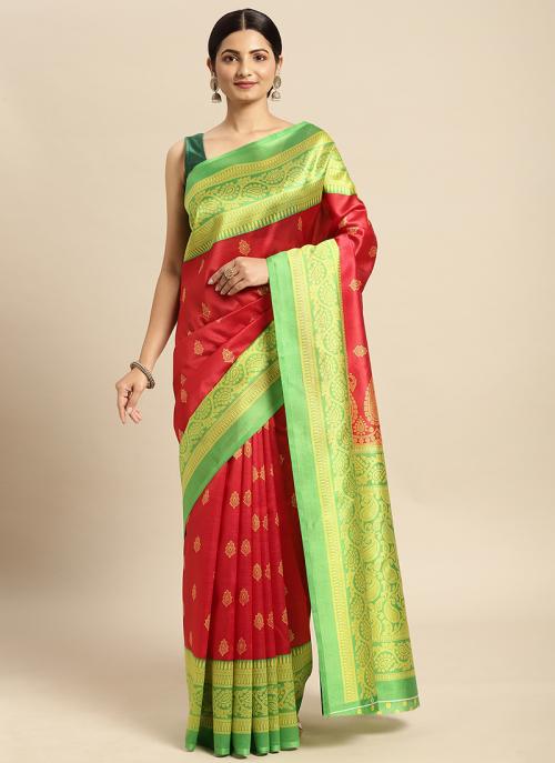 Cherry Red Embellished Pure Crepe Saree