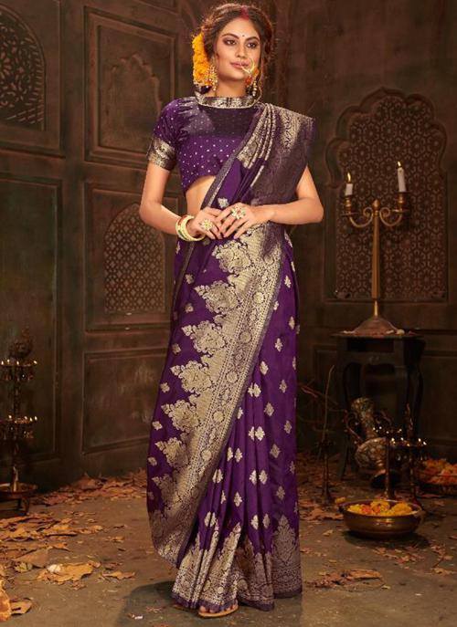 Silk Chiffon Banarasi Saree in Lilac and Silver | Bengal Looms